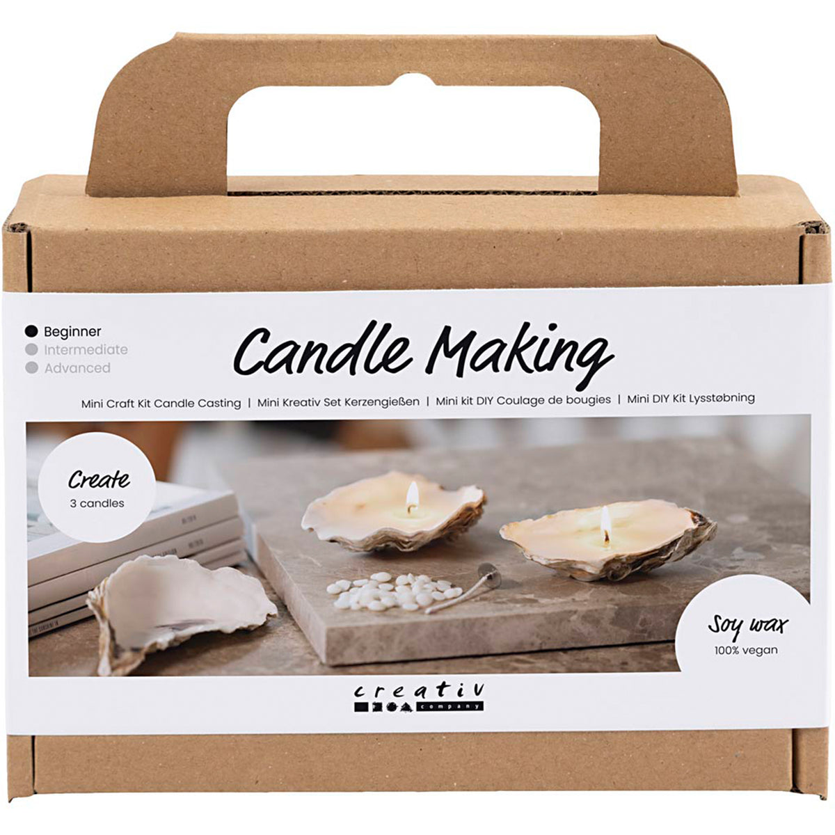 CREATIV COMPANY Mini Craft Kit - Candle Making, Soy candles in oyster shells, off white, 18.6cm x 5cm x 13.2cm (7.32in x 1.96in x 5.19in)