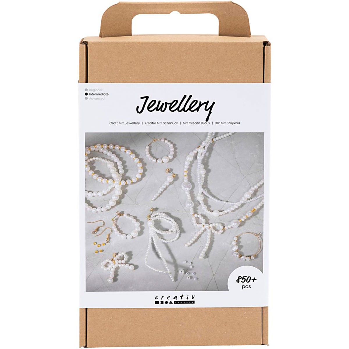 CREATIV COMPANY Craft Mix - Jewellery, Necklaces, bracelets, earrings, gold plated, white mother of pearl, 18.6cm x 5cm x 31.4cm (7.32in x 1.96in x 12.36in)