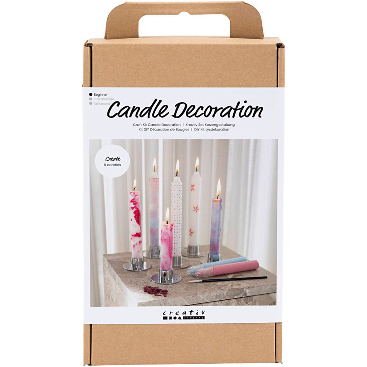 CREATIV COMPANY Craft Kit - Candle Decorating, Decorated taper candles, white, 18.6cm x 5cm x 31.4cm (7.32in x 1.96in x 12.36in)