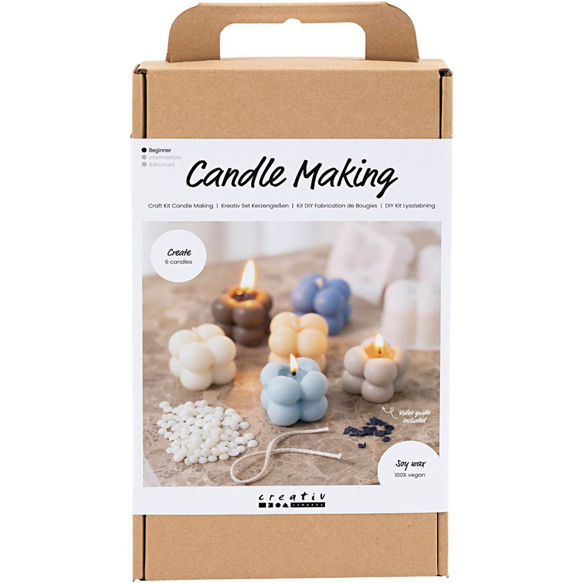 CREATIV COMPANY Mini Craft Kit - Candle Making, Bubble soy candle, warm beige, light blue, cream, 18.6cm x 5cm x 31.4cm (7.32in x 1.96in x 12.36in)