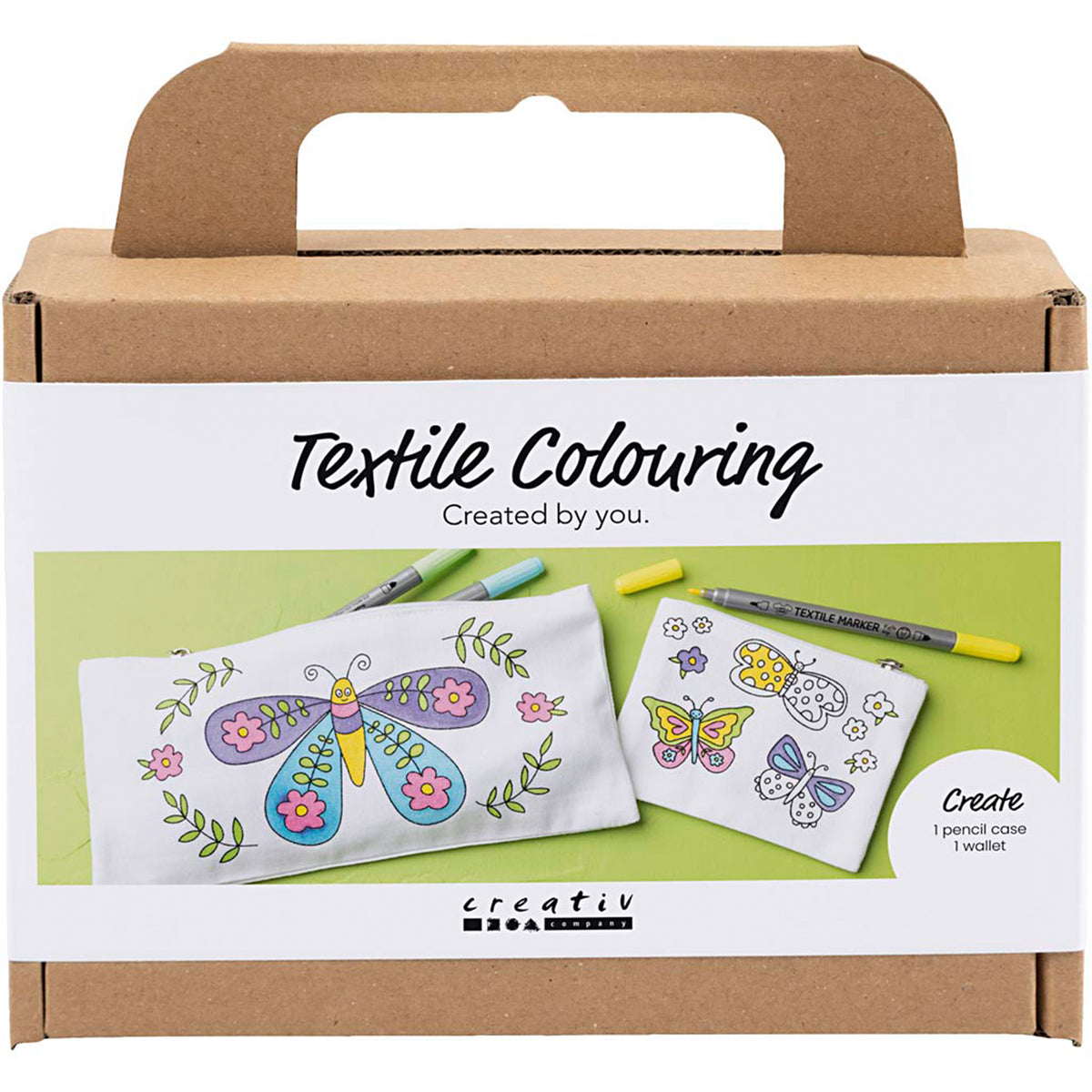 CREATIV COMPANY Textile Colouring Mini Craft Kit 18.6cm x 5cm x 13.2cm (7.32in x 1.96in x 5.19in) - Butterflies, pastel colours