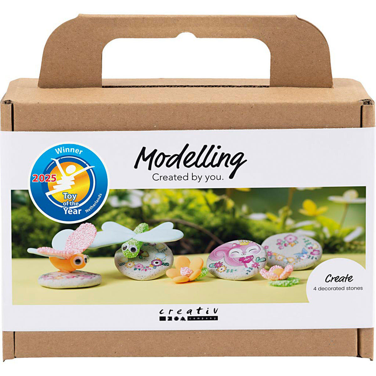 CREATIV COMPANY Mini Craft Kit 18.6cm x 5cm x 13.2cm (7.32in x 1.96in x 5.19in) - Modelling, Stone with insect, grey, light pink, light turquoise