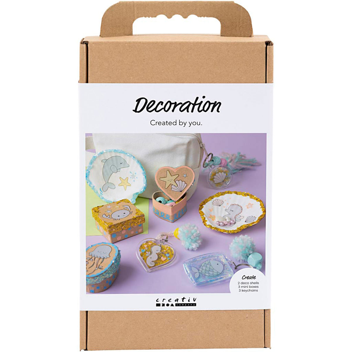 CREATIV COMPANY Craft Kit - Decoration, Boxes, shells, key rings, pastel colours, 18.6cm x 5cm x 31.4cm (7.32in x 1.96in x 12.36in)
