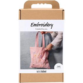 CREATIV COMPANY embroidery craft kit for a soft rose tote bag