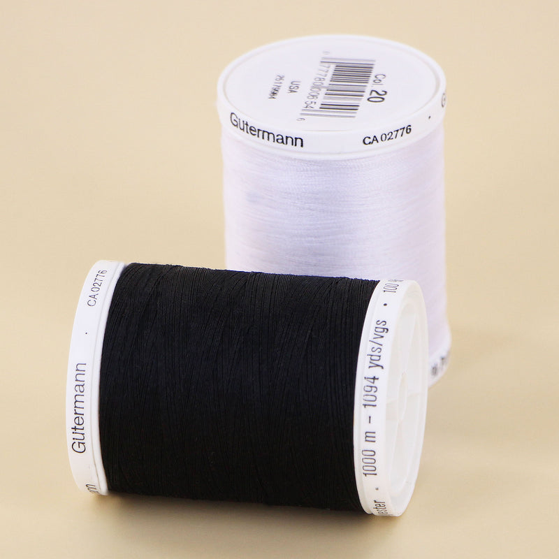 Fil à coudre tout usage Gutermann MCT - 100% polyester, robuste et durable, 2 bobines (noir et nouveau blanc), 1000m chacune, pour tous les matériaux et toutes les coutures, pour la couture à la machine et à la main