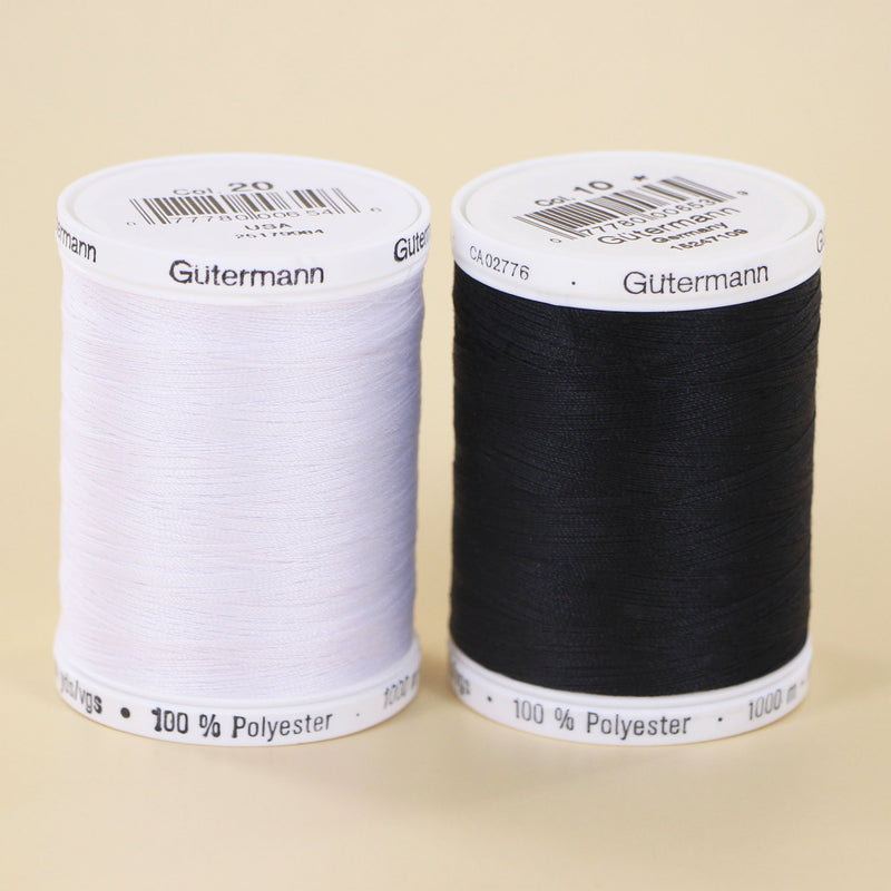 Fil à coudre tout usage Gutermann MCT - 100% polyester, robuste et durable, 2 bobines (noir et nouveau blanc), 1000m chacune, pour tous les matériaux et toutes les coutures, pour la couture à la machine et à la main