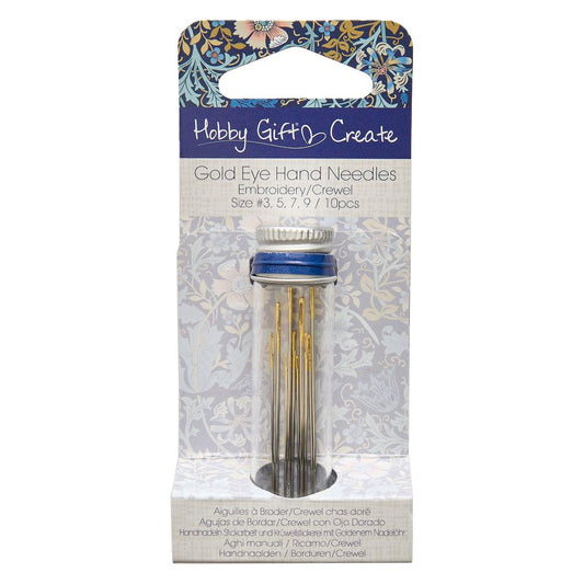 HOBBY GIFT CREATE Gold Eye Embroidery Needles Sizes 3-9 10-Piece