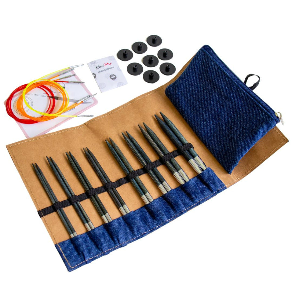 KNITPRO Indigo Wood Interchangeable Needle Set 13 cm (5 in), product code 20643