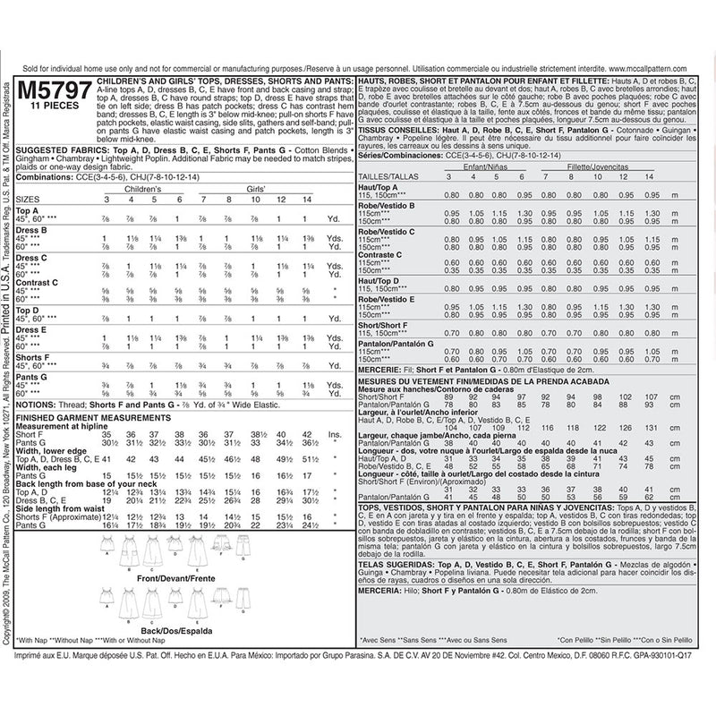 McCALL's M5797 Décontracté