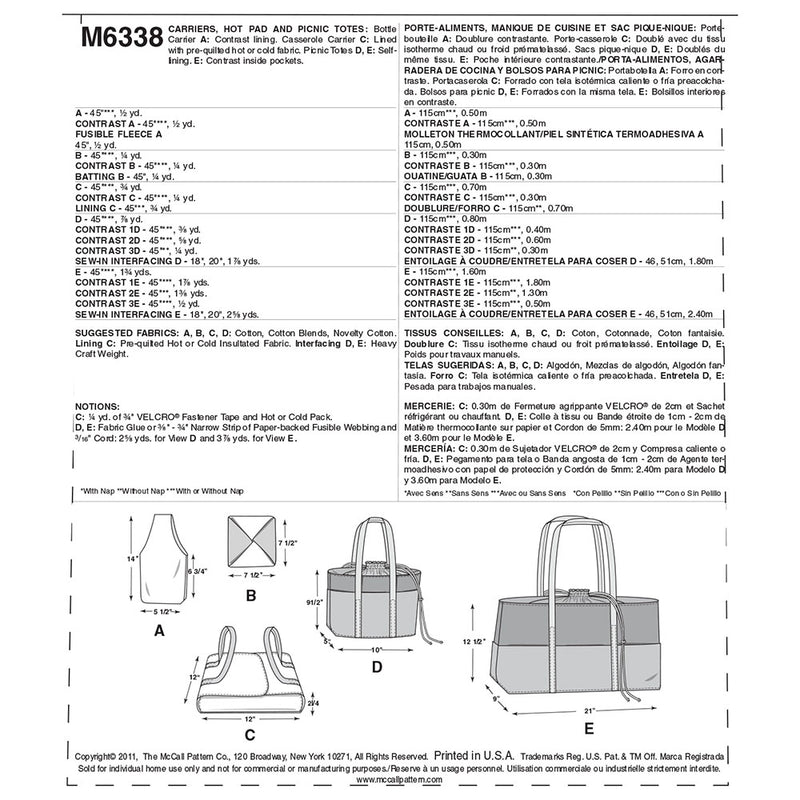 McCALL's M6338 Totes & Bags