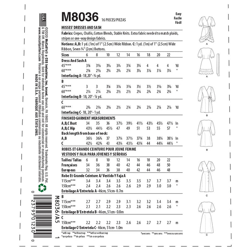 McCALL's M8036 Misses Dress