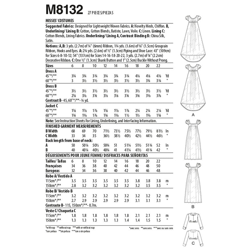 McCALL's M8132 Costume historique pour femmes