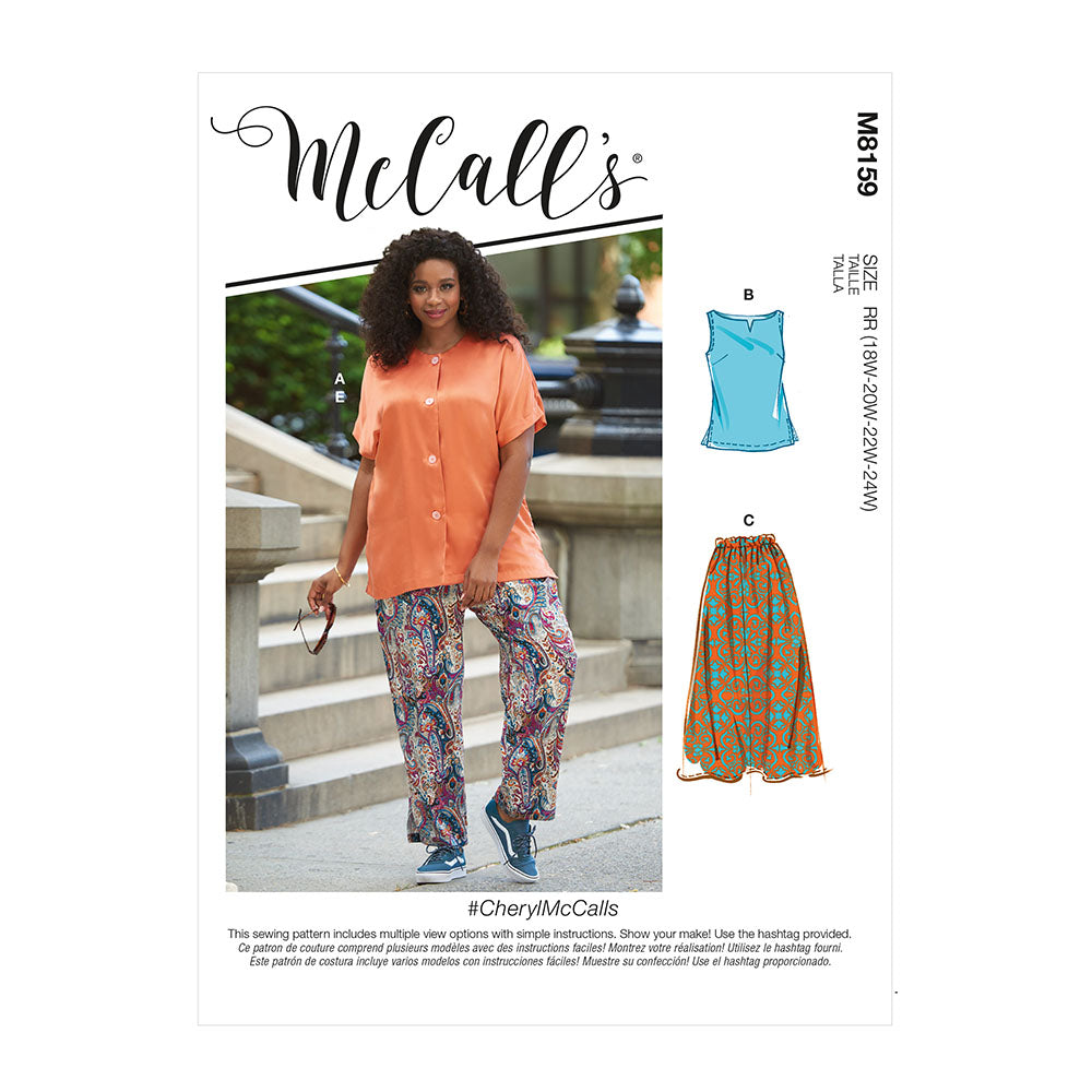 McCALLs M8159 Womens Side Slit Shirt, Top, Skirt & Pants