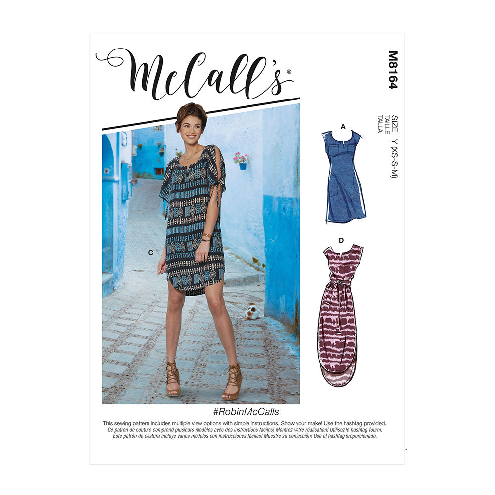 McCALL's M8164 Misses' Pullover Dresses With Sleeve Ties, Pocket Variations & Belt