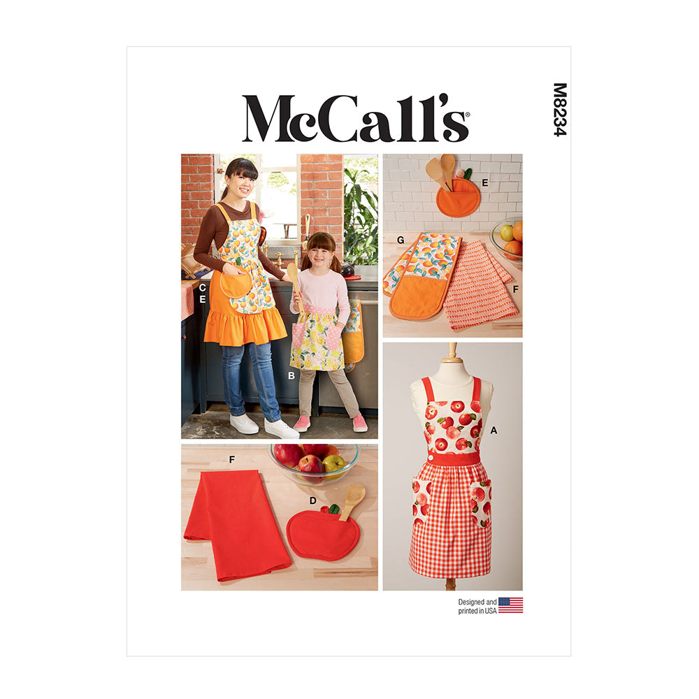 McCALL's M8234 Children's and Misses' Aprons, Potholders and Tea Towel