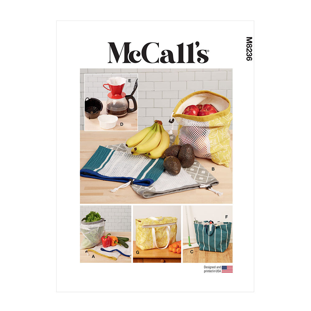 McCALLs M8236 Fruit and Vegetable Bags, Mop Pad, Coffee Filters, Bin and Bag