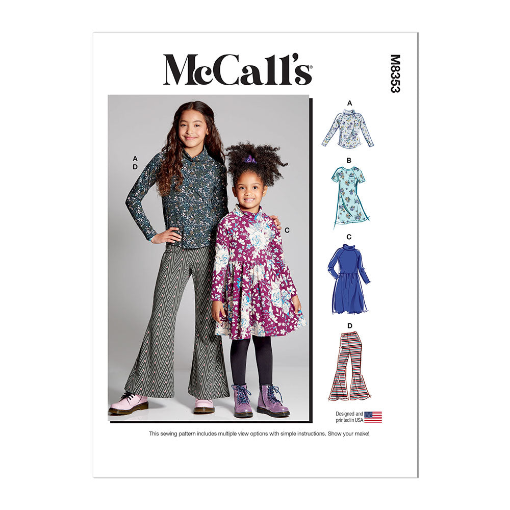 McCALL's M8353 Children's and Girls' Knit Top, Dresses and Pants