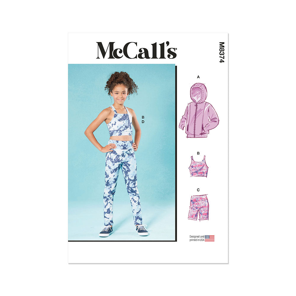 McCALL's M8374 Girls' Knit Jacket, Cropped Top and Leggings In Two Lengths