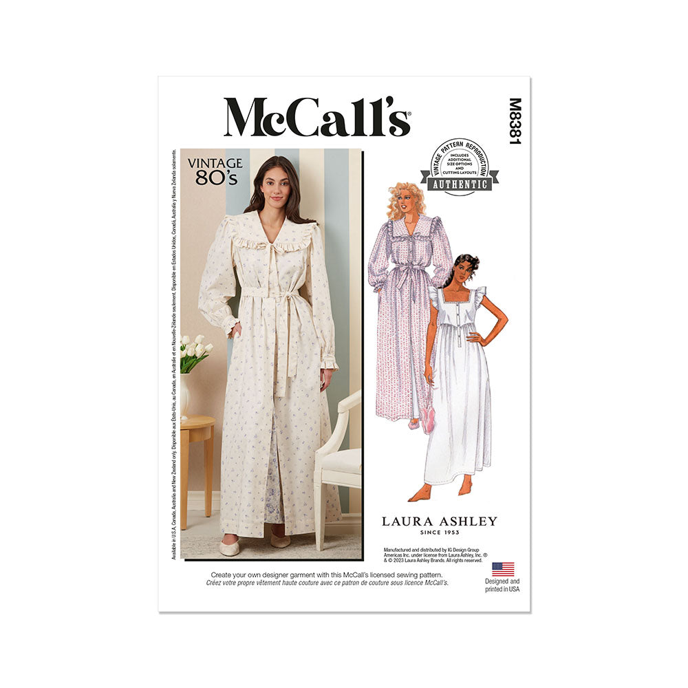 McCALL's M8381 Misses' robe tie belt and nightgown sewing pattern