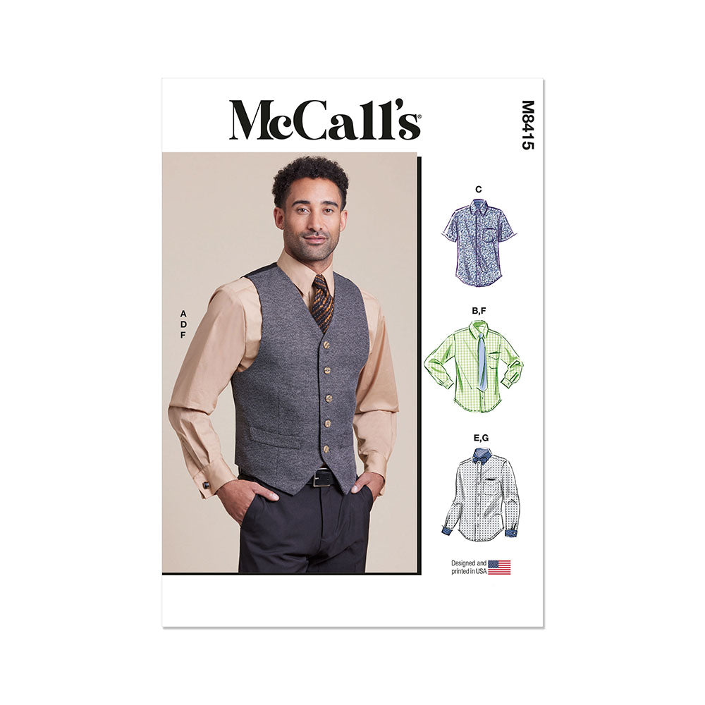 McCALL's M8415 Men's Lined Vest, Shirts, Tie and Bow Tie