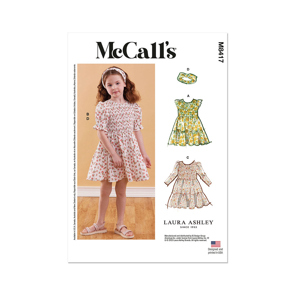 McCALL's M8417 Children's Dress with Sleeve Variations and Headband by Laura Ashley