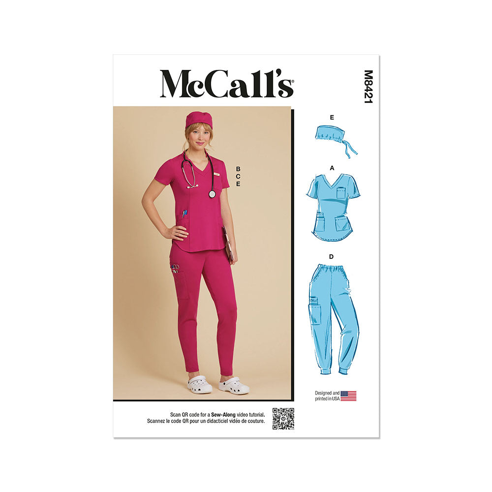 McCALL's M8421 Misses' Knit Scrub Tops, Pants, Jogger and Cap