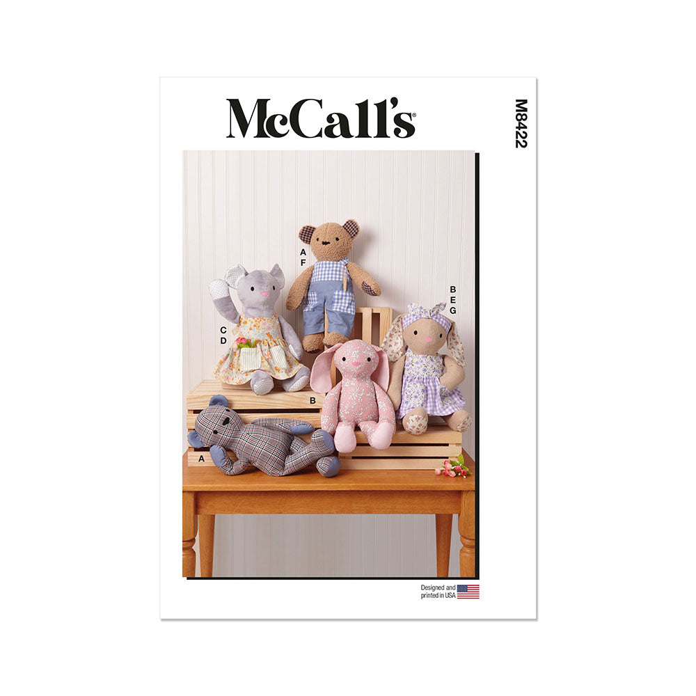 McCALL's M8422 Plush Bear, Bunny and Mouse with Clothes and Headband