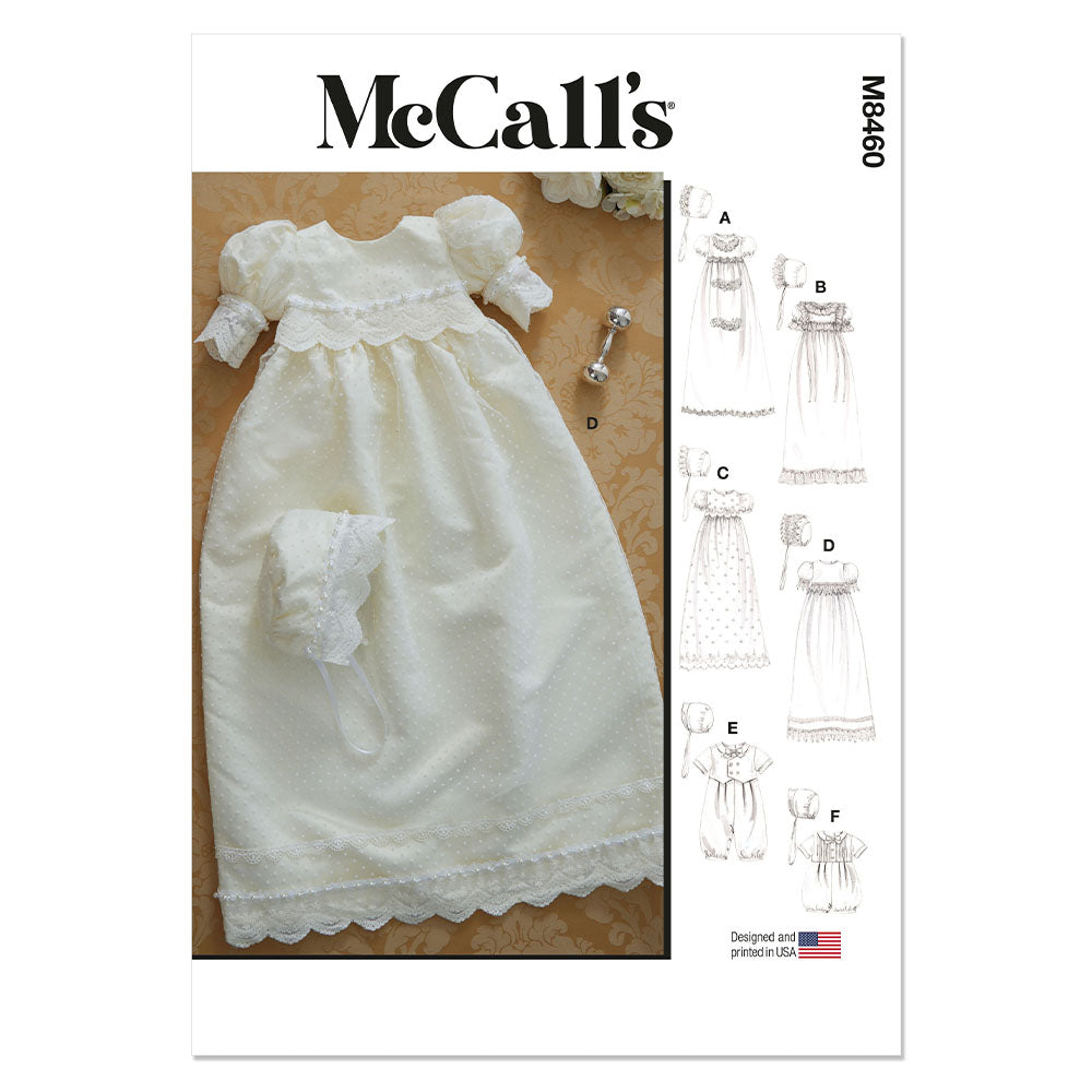 McCALL's M8460 Infant's Christening Gown, Romper And Bonnet