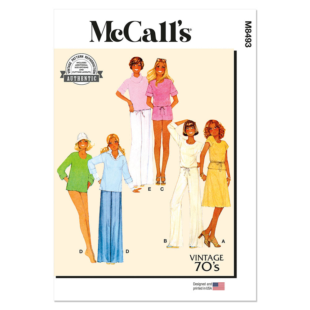 McCALLs M8493 Misses Knit Tops, Skirt, Pants and Shorts