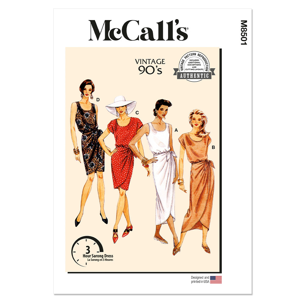 McCALLs M8501 Misses Mock Sarong Dress in Two Lengths