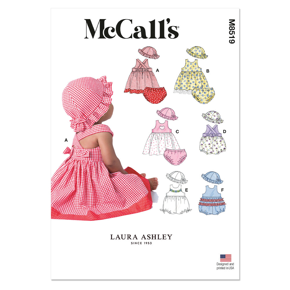 McCALLs M8519 Infants Dresses, Rompers, Panties and Hat by Laura Ashley