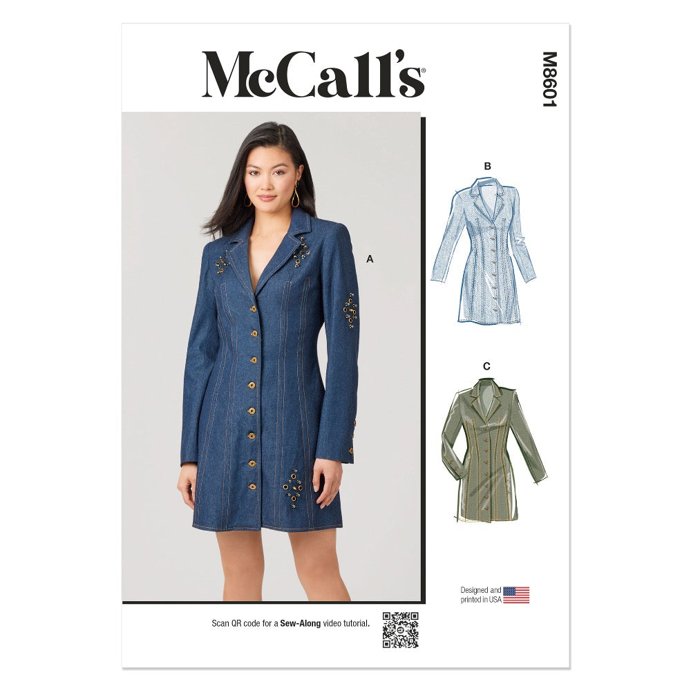 McCalls M8601 Misses' Fitted Button Front Mini Dress
