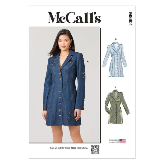 McCalls M8601 Misses' Fitted Button Front Mini Dress