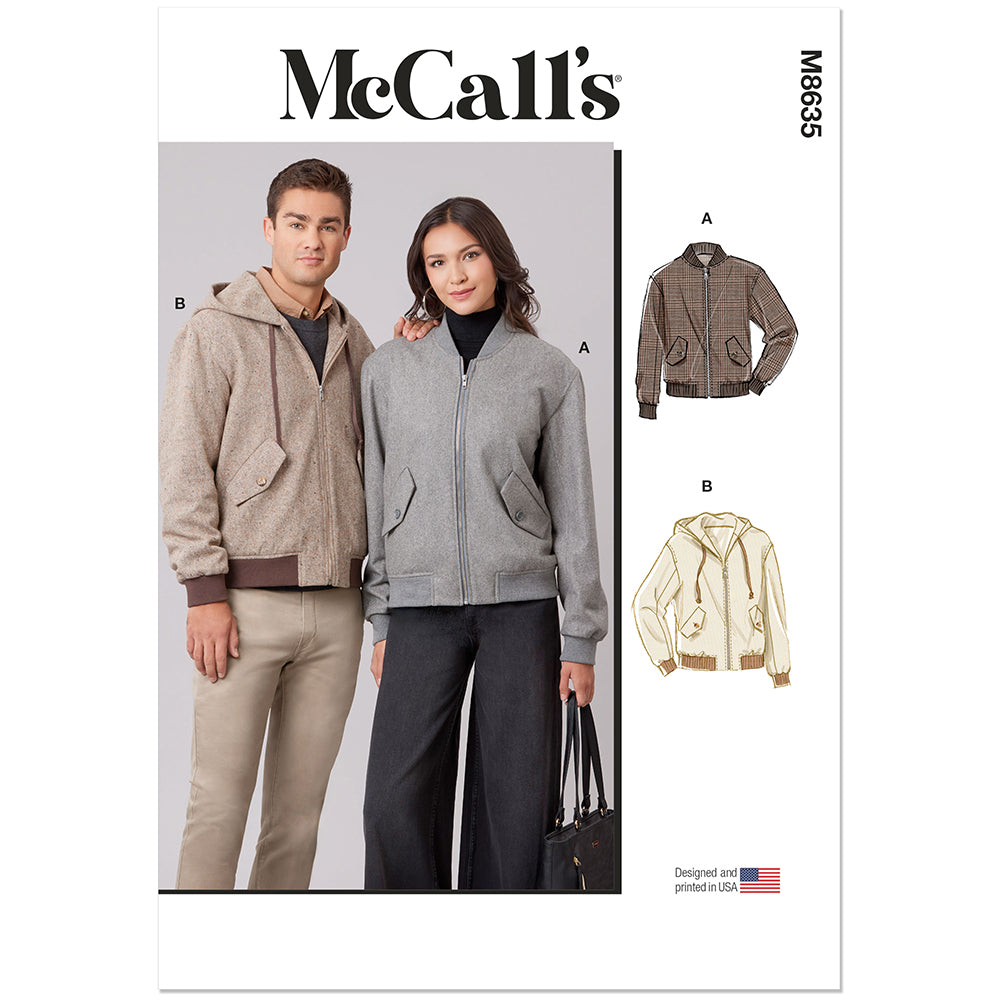 "MCCALL'S M8635 Unisex Bomber Jacket Sewing Pattern, Sizes XS-XXL"