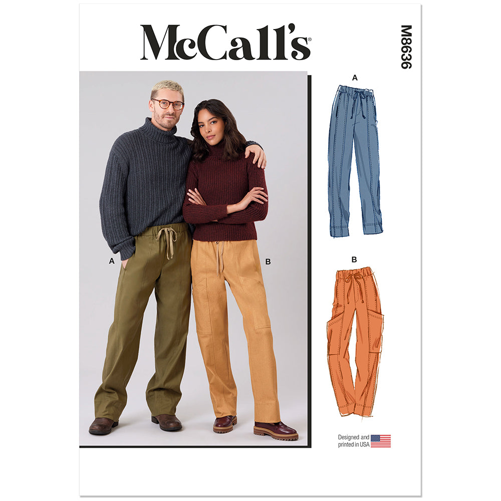 "MCCALL'S M8636 Unisex Pull-On Pants Sewing Pattern, Sizes XXS-XXL"