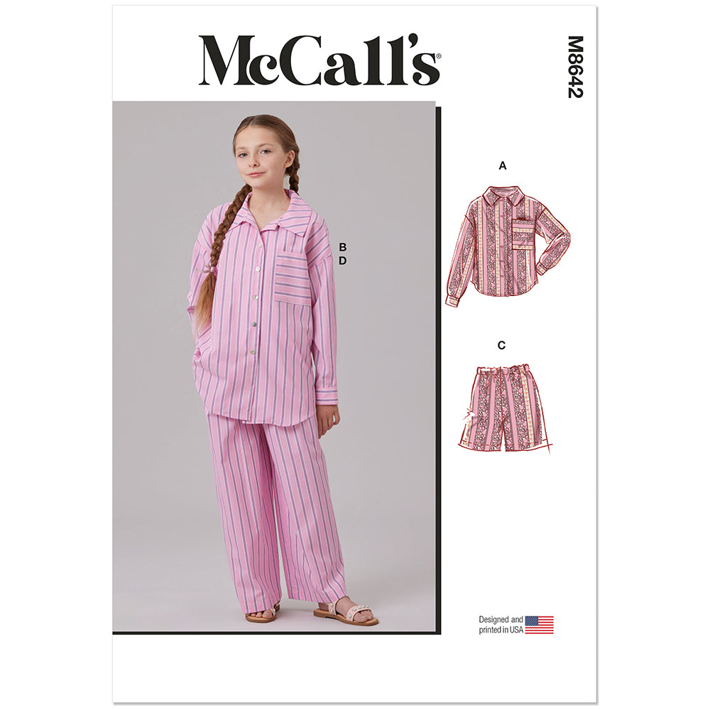 "MCCALL'S M8642 Girls' Shirt, Shorts and Pants Pattern, Sizes S-L"