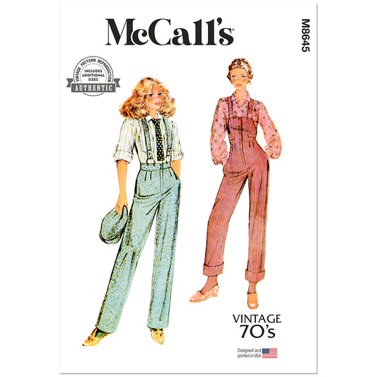 "MCCALL'S M8645 1970s Misses' Overalls and Blouse Pattern, Sizes 8-16"