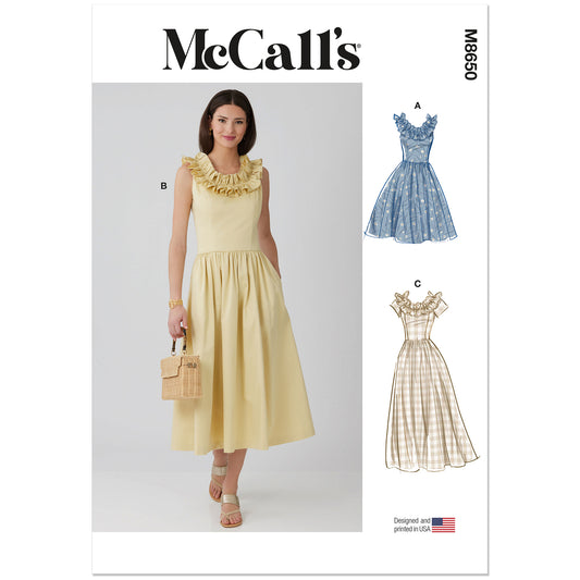 MCCALLS M8650 Misses' Petite Ruffle-Neck Midi Dress Pattern, Sizes 16-18-20-22-24