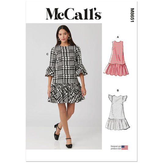 MCCALLS M8651 Misses' Petite Drop-Waist Mini Dress Pattern, Sizes 14-16-18-20-22