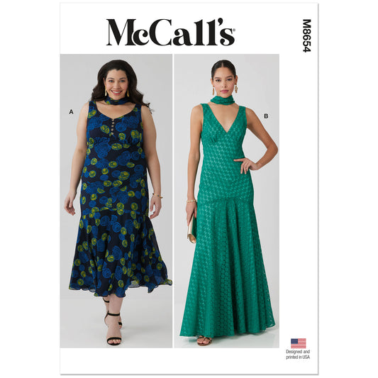 MCCALLS M8654 Misses' and Women's Maxi Dress with Scarf Pattern, Sizes 18W-20W-22W-24W-26W-28W