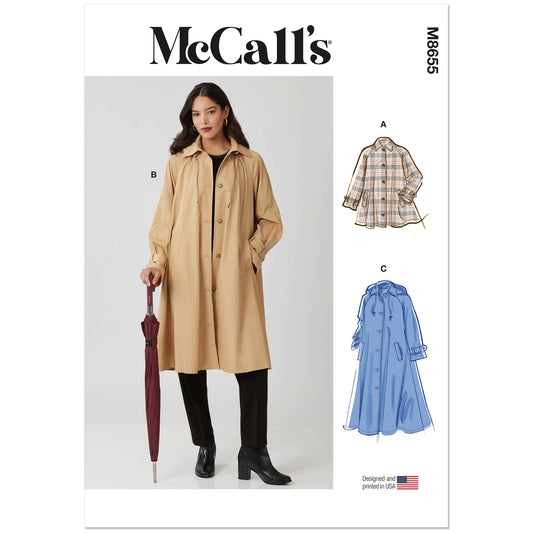 MCCALLS M8655 Misses' Trench Coat with Optional Hood Pattern, Sizes 16-18-20-22