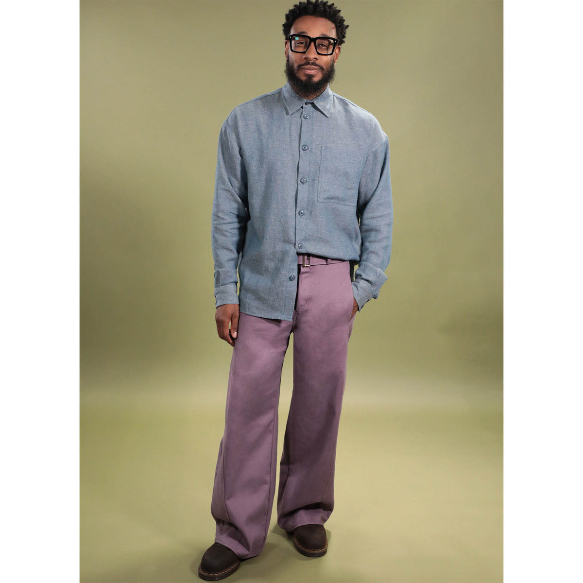 KNOW ME ME2142 men's shirt, jeans and belt sewing pattern - full outfit view