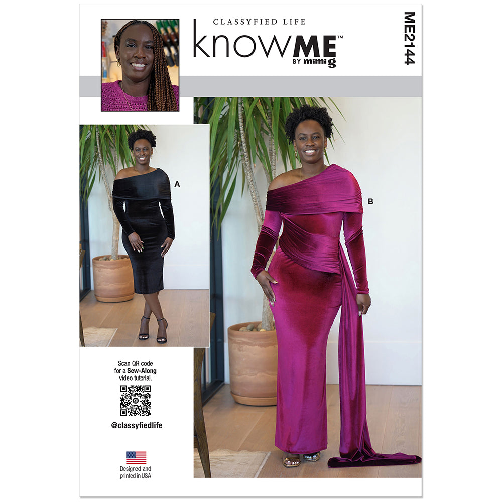 "KNOW ME ME2144 Misses' Off-Shoulder Knit Dress and Gown Pattern, Sizes 10-20"