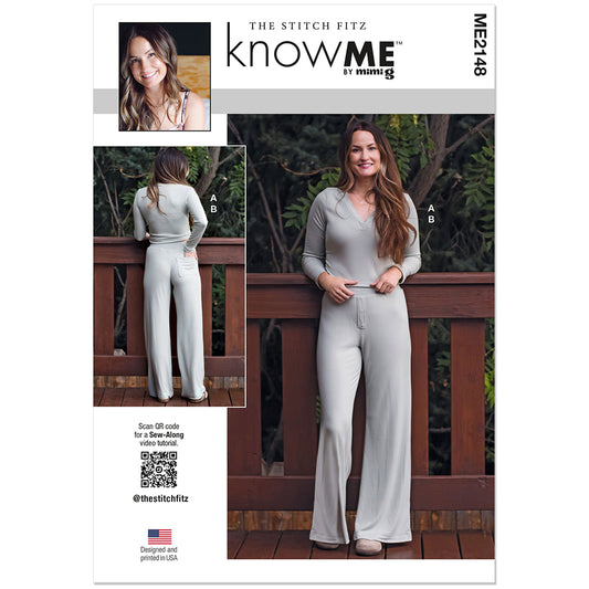 "KNOW ME ME2148 Misses' Knit Henley Top and Lounge Pants Pattern, Sizes XS-S-M-L-XL-XXL"