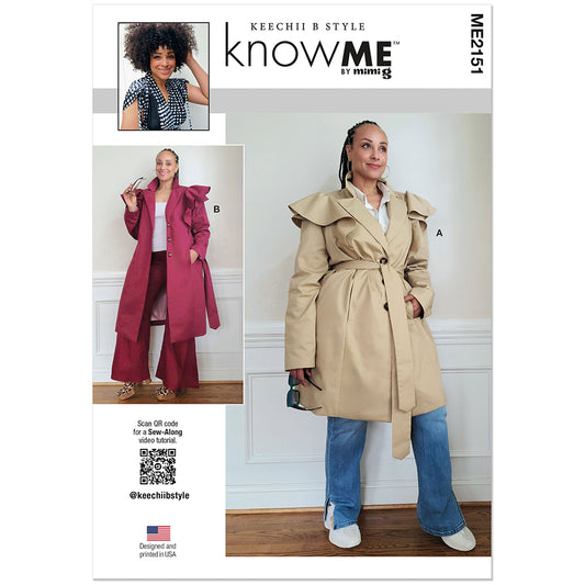 "KNOW ME ME2151 Misses' Trench Coat with Shoulder Flounce Pattern, Sizes 18-26"