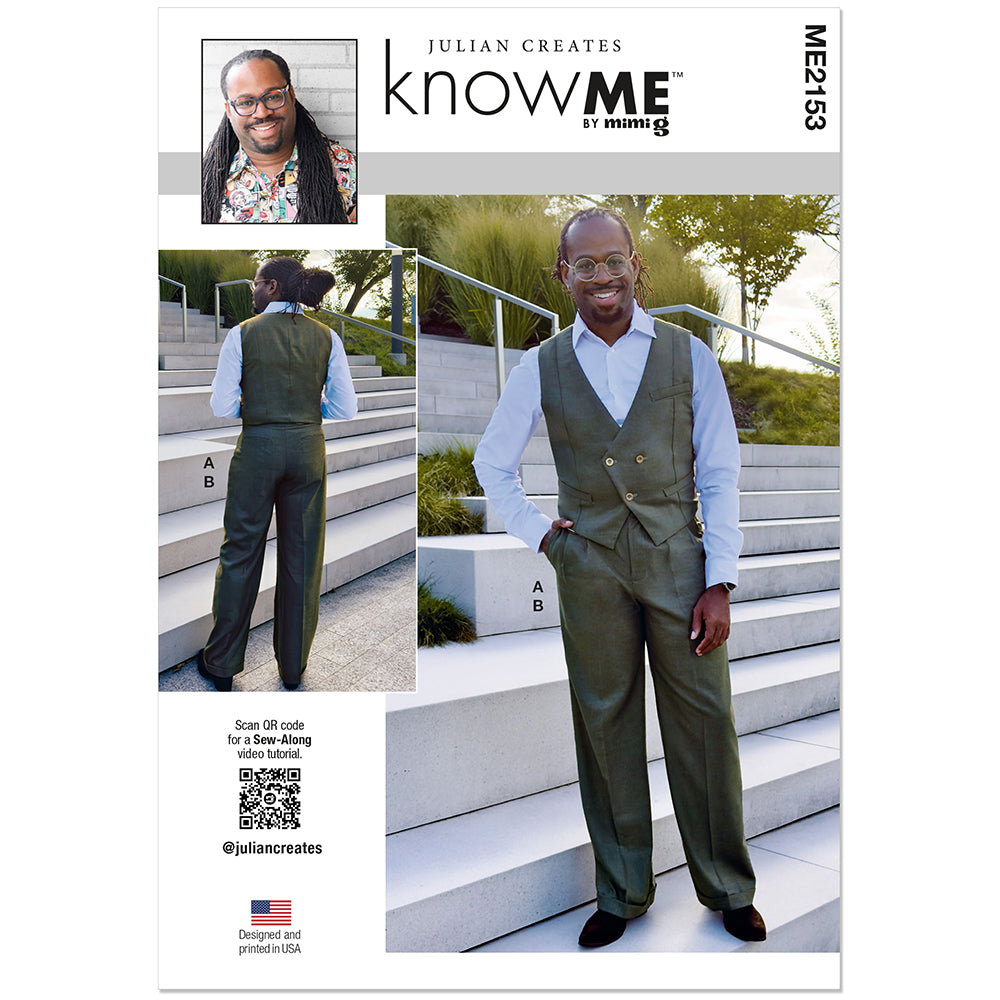 "KNOW ME ME2153 Men's Double-Breasted Vest and Flared Pants Pattern, Sizes 44-52"