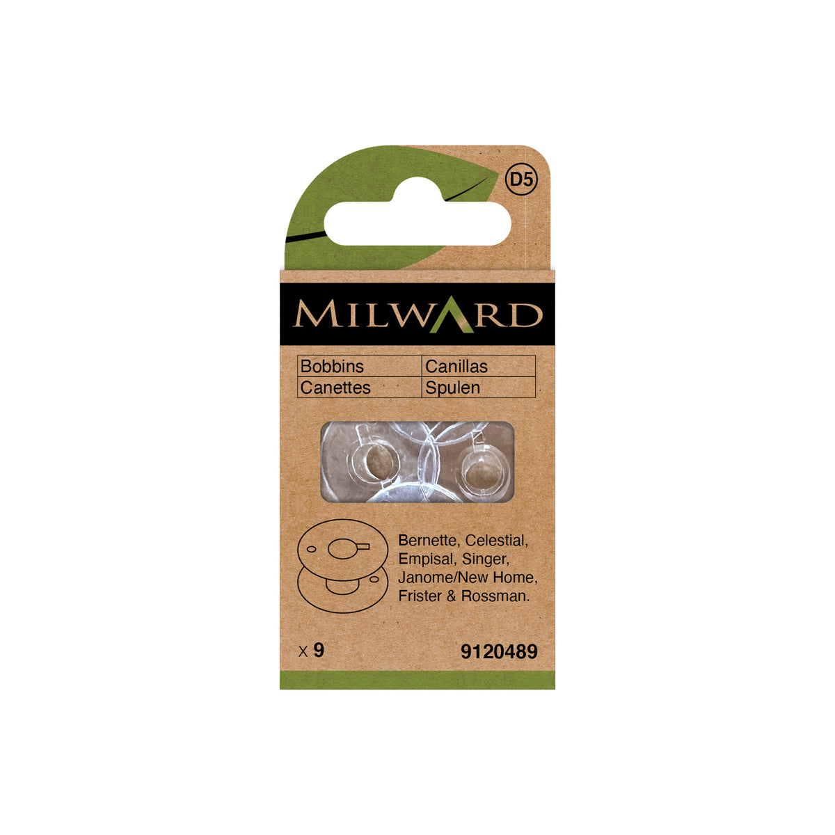 MILWARD GREEN Bobbin Standard Plastic/9 Pcs