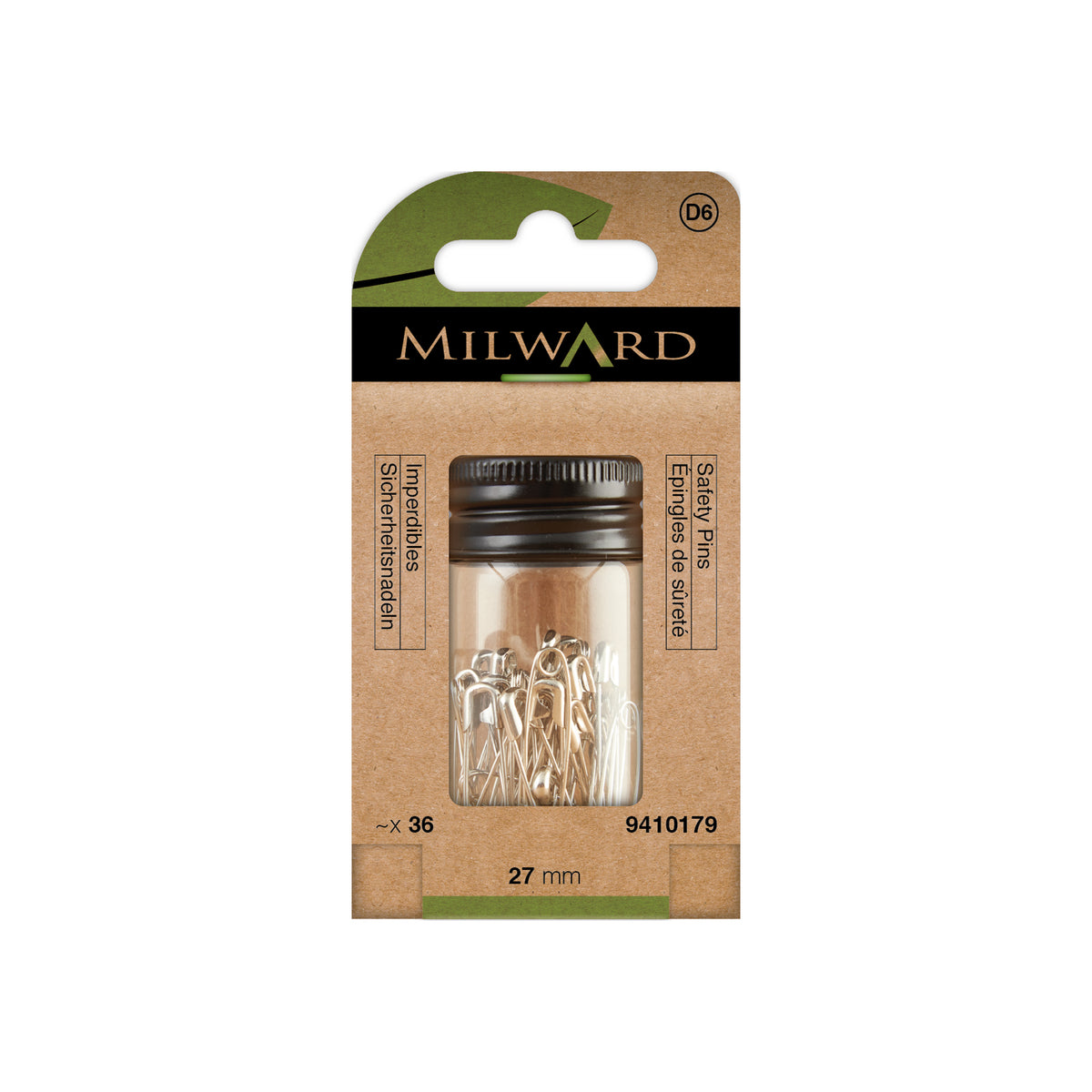 MILWARD GREEN Safety Pin/Nickle #0/27mm 36 Pcs