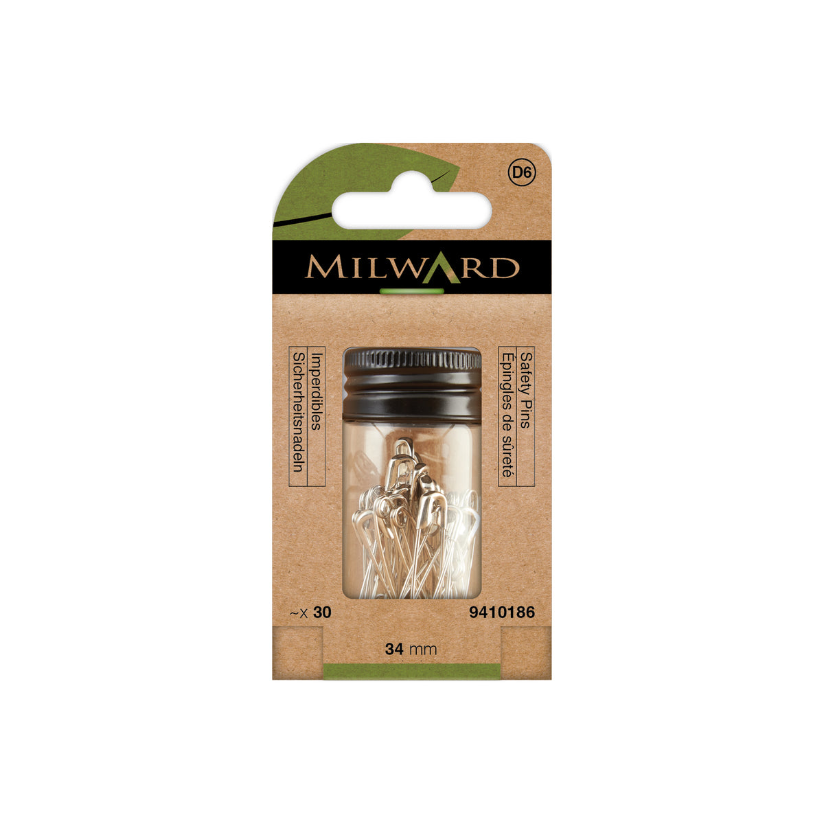 MILWARD GREEN Safety Pin/Nickle #1/34mm 30 Pcs
