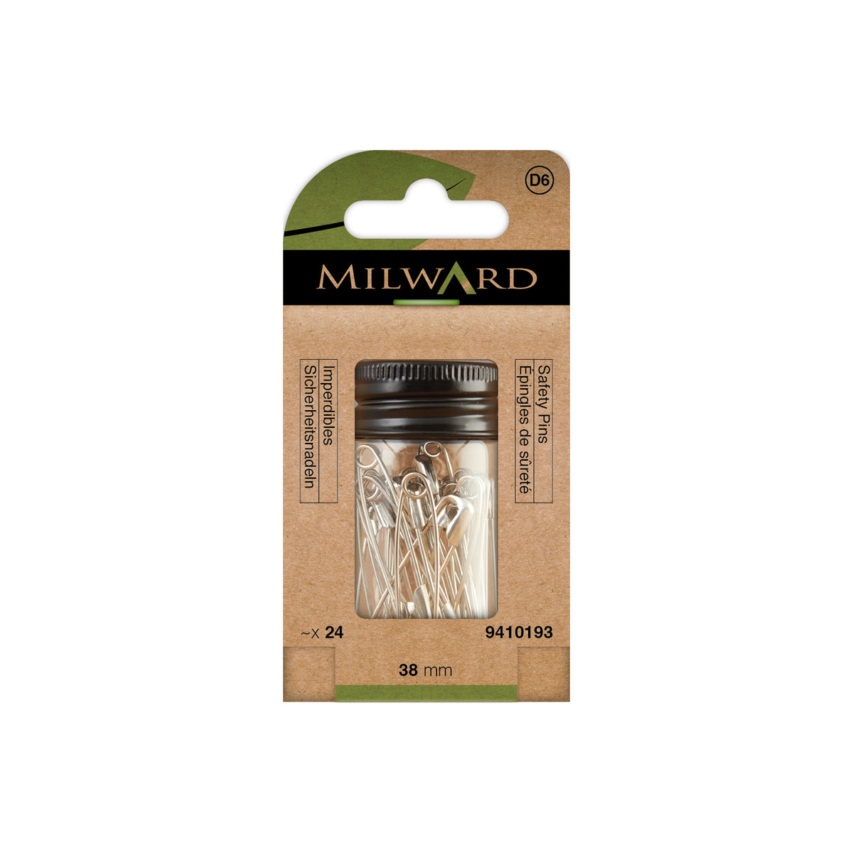 MILWARD GREEN Safety Pin/Nickle #2/38mm 24 Pcs